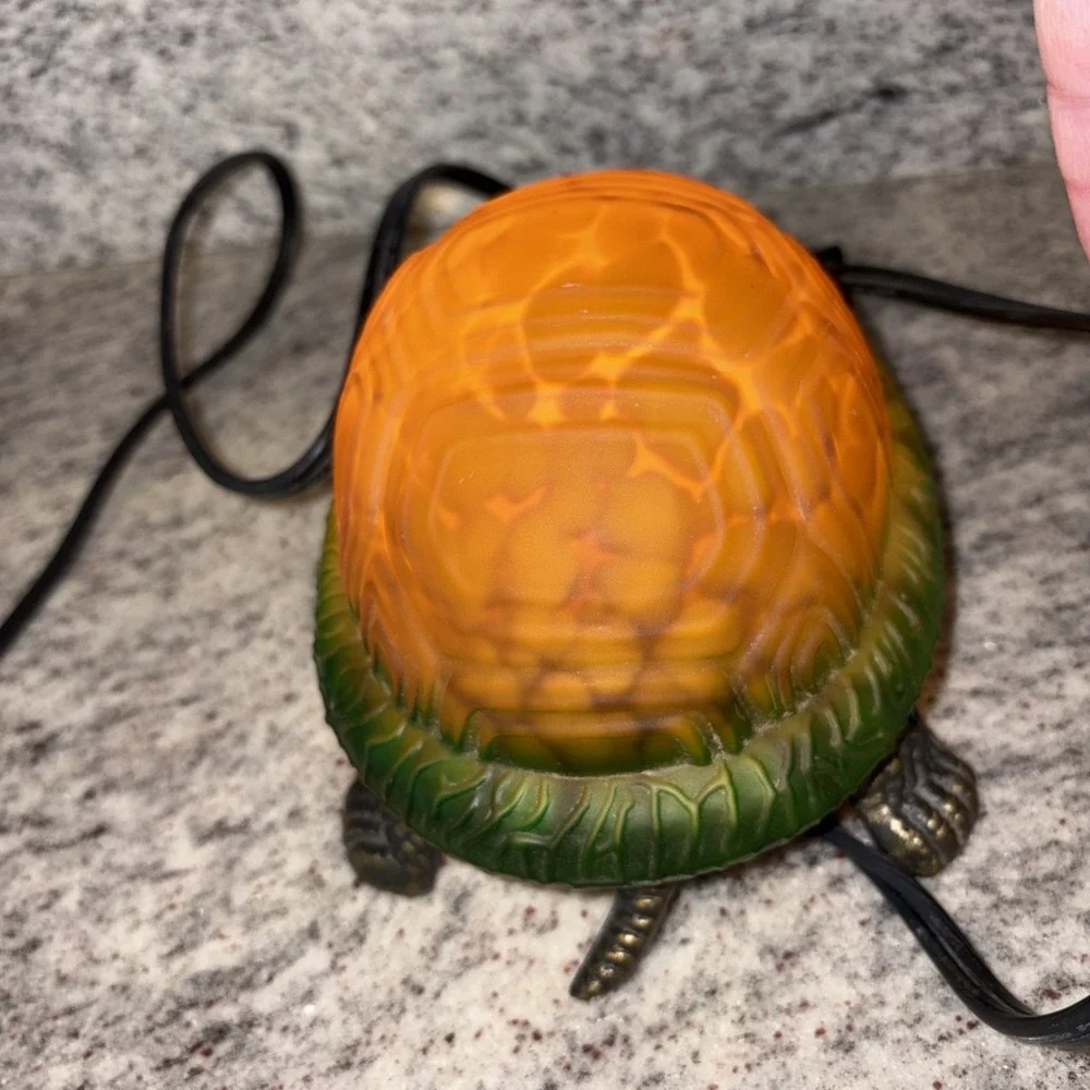 Turtle Lamp with Amber Color Shell Metal Base Tortoise Night Light